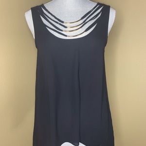 BCBGMaxazria Silk Chiffon Top w/ Gold Detailing in Front & Back